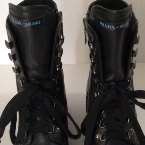 PRADA Black Leather Combat Boot w/ lug sole size 39 - Picture 4 of 14